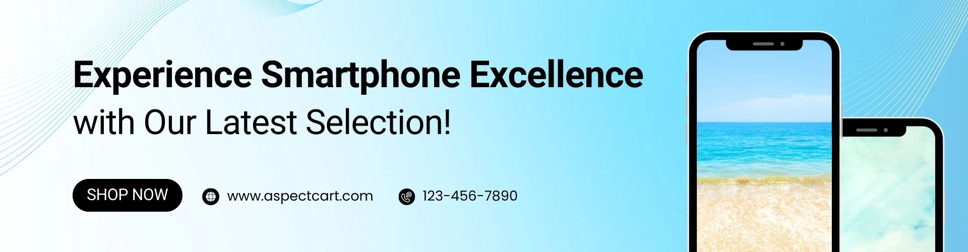 モバイル電話電子機器店での最新のスマートフォンコレクションを紹介するバナー